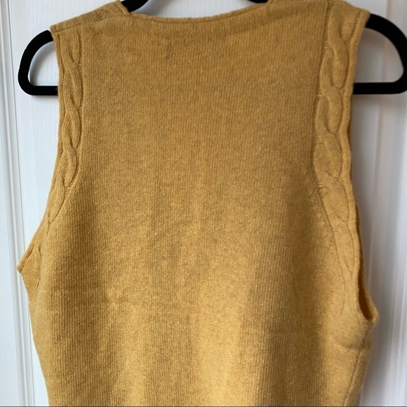 Italian pure wool yellow vest cableknit V-neck trim sleeveless sweater STEFANEL - Picture 6 of 9